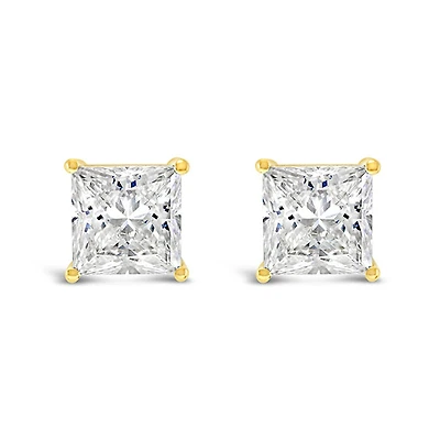 Gold Plated Sterling Silver Cubic Zirconia Princess Cut 9mm Studs 143344