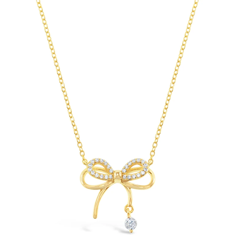 Gold Plated Sterling Silver Bow Cubic Zirconia Necklace 153080