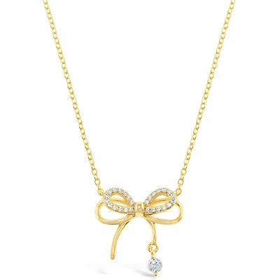 Gold Plated Sterling Silver Bow Cubic Zirconia Necklace 153080