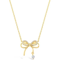 Gold Plated Sterling Silver Bow Cubic Zirconia Necklace 153080