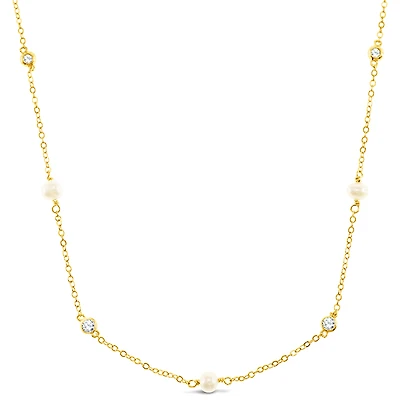 Gold Plated Sterling Silver Cubic Zirconia Pearl Necklace 152275
