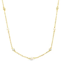 Gold Plated Sterling Silver Cubic Zirconia Pearl Necklace 152275