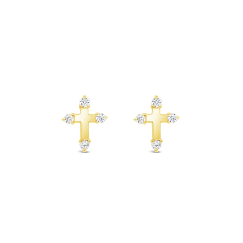 10k Yellow Gold Cubic Zirconia Cross Studs Earrings 153784