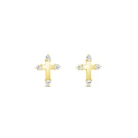 10k Yellow Gold Cubic Zirconia Cross Studs Earrings 153784