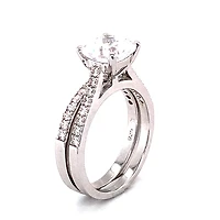 Sterling Silver Cubic Zirconia Square Cushion Set Ring 125806