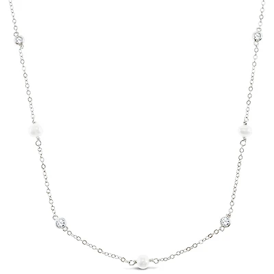 Sterling Silver Cubic Zirconia Pearl Necklace 152274