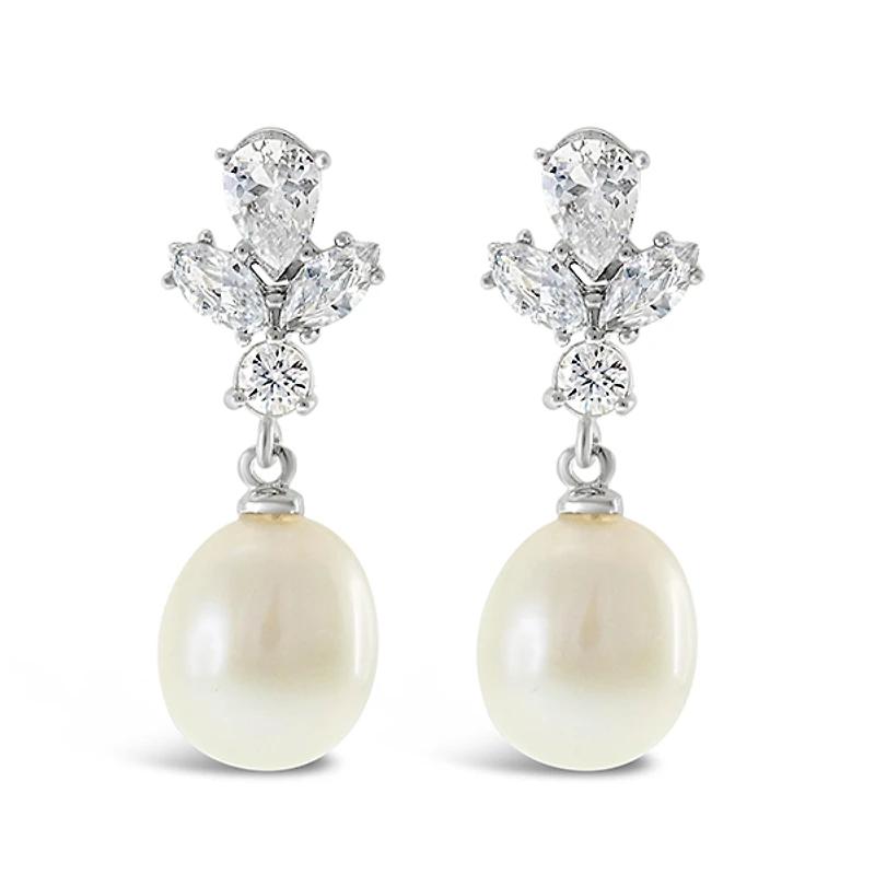 Sterling Silver Cubic Zirconia Pearl Earrings