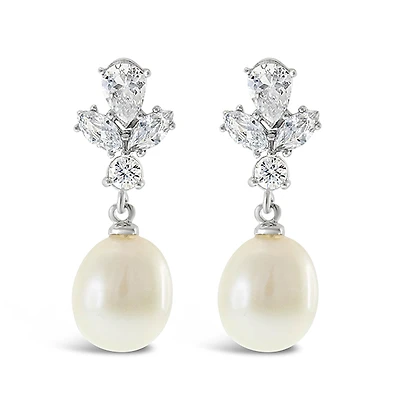 Sterling Silver Cubic Zirconia Pearl Earrings