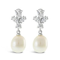 Sterling Silver Cubic Zirconia Pearl Earrings