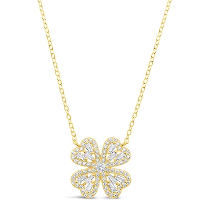 Gold Plated Sterling Silver Flower Cubic Zirconia Necklace