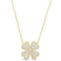 Gold Plated Sterling Silver Flower Cubic Zirconia Necklace