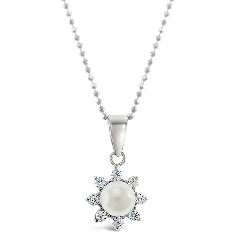 Sterling Silver Cubic Zirconia Pearl Necklace