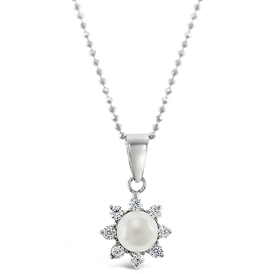 Sterling Silver Cubic Zirconia Pearl Necklace