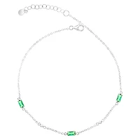 Sterling Silver Green Baguette Cubic Zirconia Anklet 152206