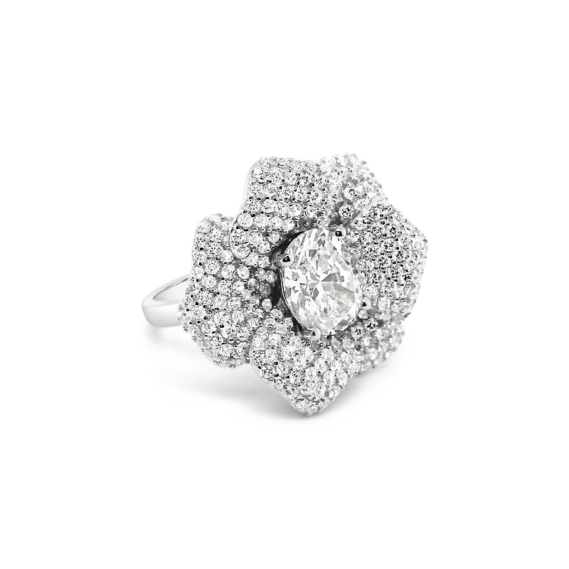 Sterling Silver Flower  Cubic Zirconia Ring 147819