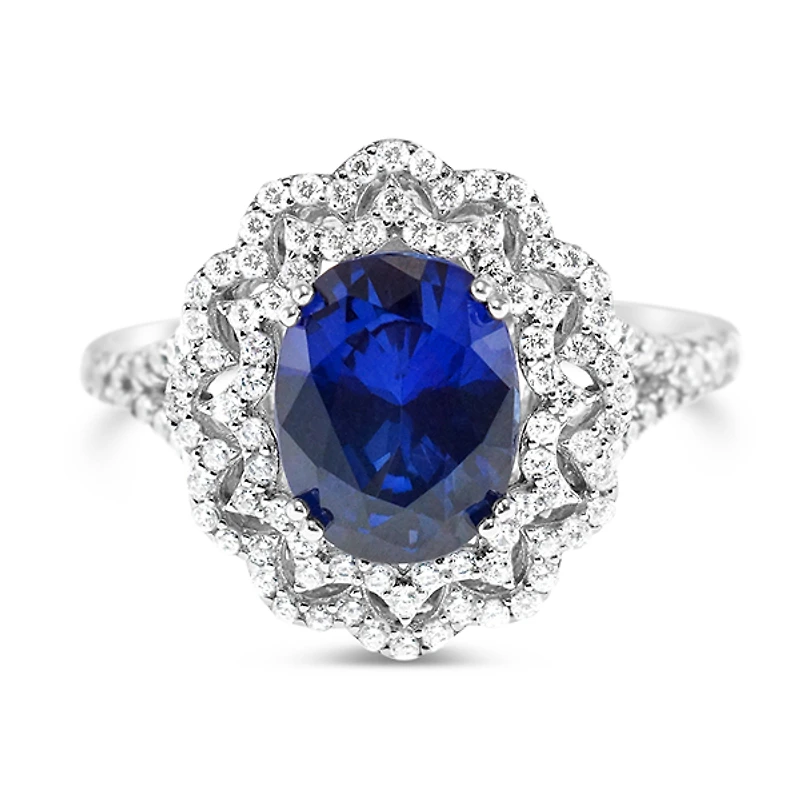 Sterling Silver Sapphire Oval Cubic Zirconia Ring 153391