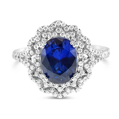 Sterling Silver Sapphire Oval Cubic Zirconia Ring 153391