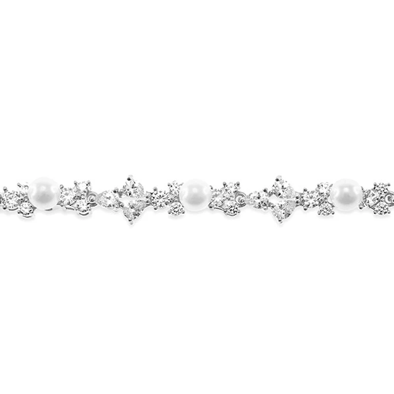 Bridal Silver Pearl Cubic Zirconia Bracelet 145923