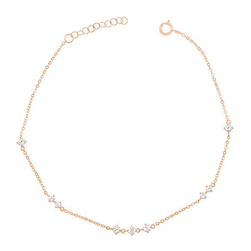 Rosegold Plated Sterling Silver Cubic Zirconia Anklet 153235