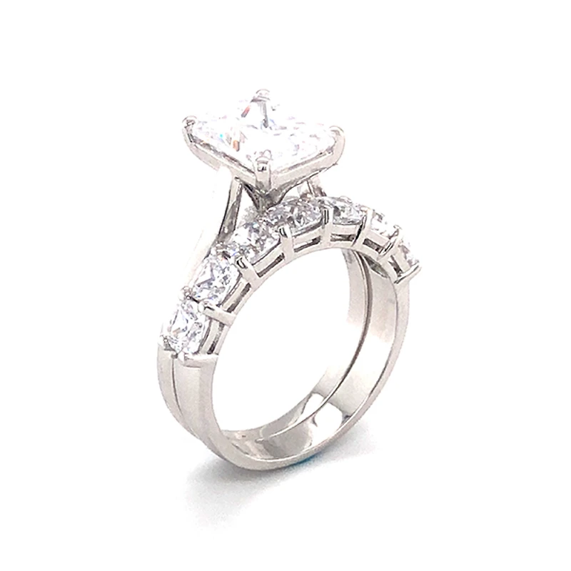 Sterling Silver Cubic Zirconia Radiant Cut Set Ring 143486
