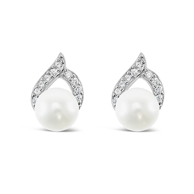 Sterling Silver Cubic Zirconia Pearl Earrings