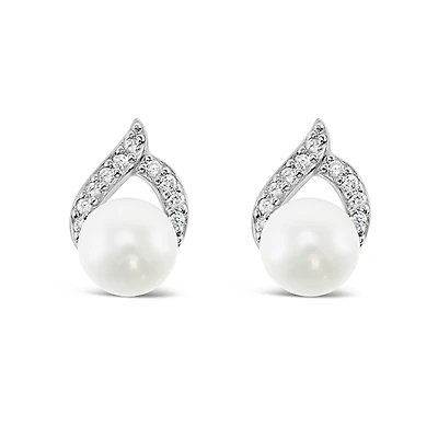 Sterling Silver Cubic Zirconia Pearl Earrings