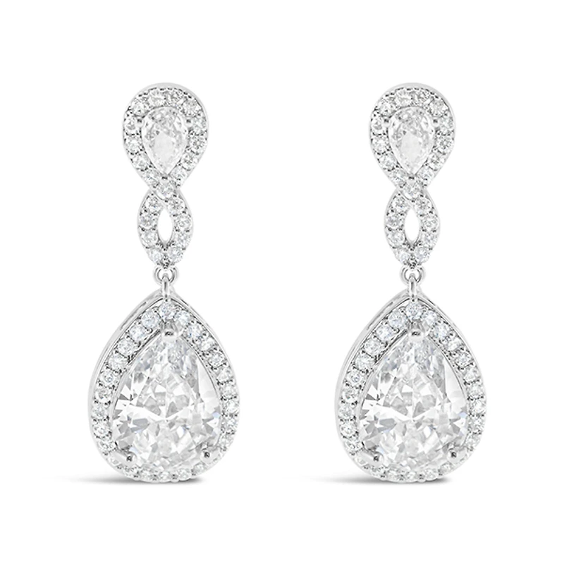 Bridal Silver Cubic Zirconia Tear Drop Earrings 152755