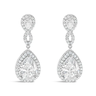 Bridal Silver Cubic Zirconia Tear Drop Earrings 152755
