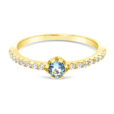Gold Plated Sterling Silver Blue Cubic Zirconia Ring 152258