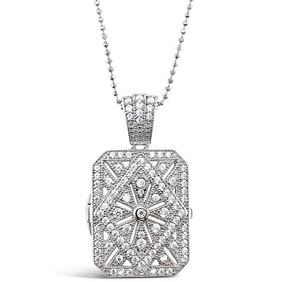 Sterling Silver Cubic Zirconia Locket Necklace