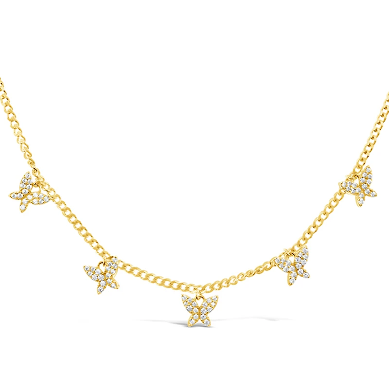 Gold Plated Sterling Silver Cubic Zirconia Butterfly Necklace