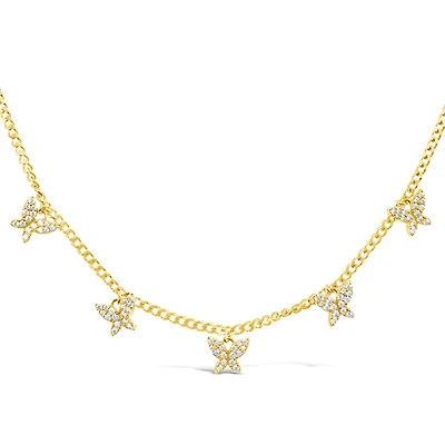 Gold Plated Sterling Silver Cubic Zirconia Butterfly Necklace