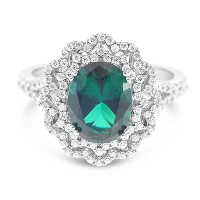 Sterling Silver Emerald Oval Cubic Zirconia Ring 153391