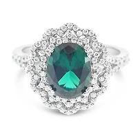 Sterling Silver Emerald Oval Cubic Zirconia Ring 153391