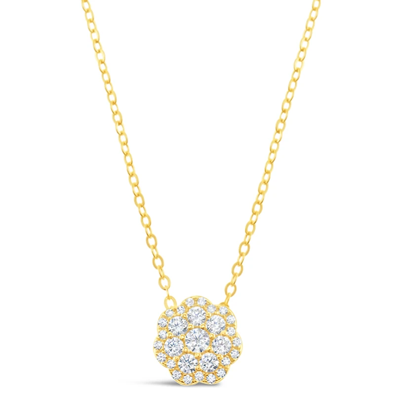 Gold Plated Sterling Silver Flower Cubic Zirconia Necklace