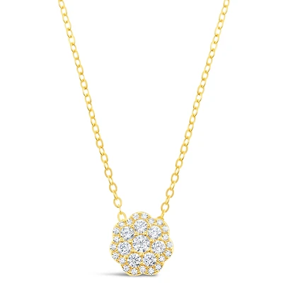 Gold Plated Sterling Silver Flower Cubic Zirconia Necklace