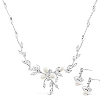 Bridal Pearl Cubic Zirconia Necklace & Earrings Set 145915