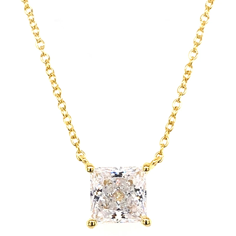 Gold Plated Sterling Silver Cubic Zirconia Princess Cut Necklace 143479
