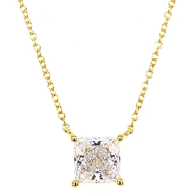 Gold Plated Sterling Silver Cubic Zirconia Princess Cut Necklace 143479