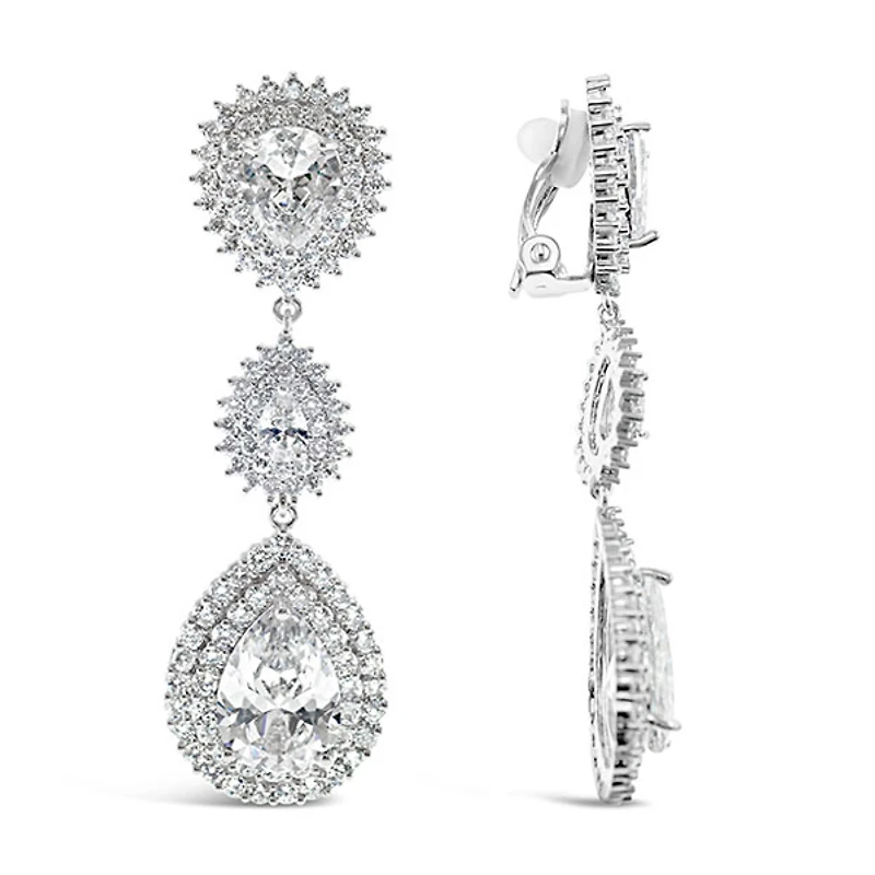 Bridal Silver Cubic Zirconia Tear Drop Clip On Earrings 145938