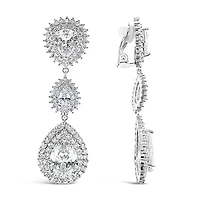 Bridal Silver Cubic Zirconia Tear Drop Clip On Earrings 145938
