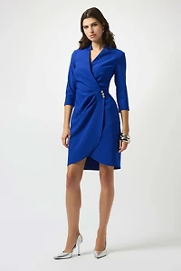 Wrap Style Mock Collar Lux Twill Dress