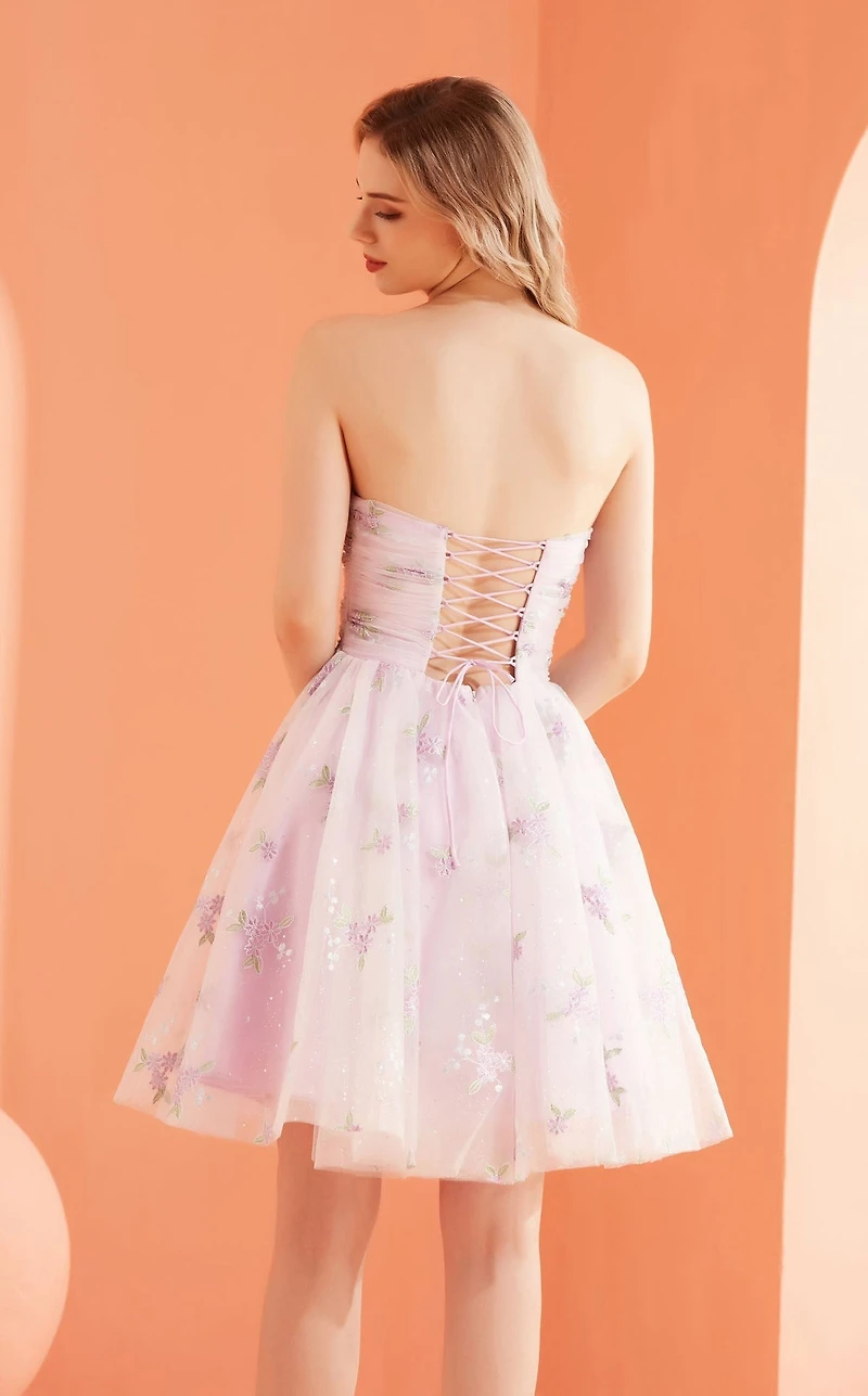 Pleated Bodice Metallic Shimmer Short Dress