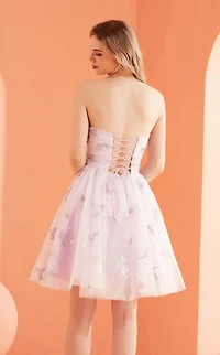 Pleated Bodice Metallic Shimmer Short Dress