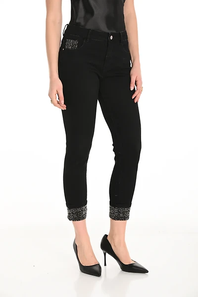 Ankle-Length Embellished Hem Jeans