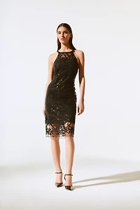 Sleeveless Sequin Lace Midi Dress