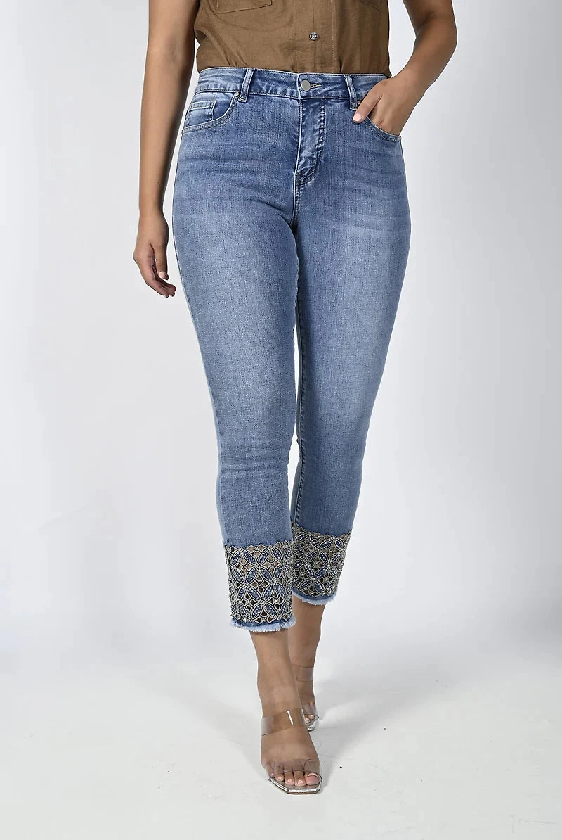 Embroidered Trim Denim Jeans
