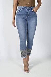 Embroidered Trim Denim Jeans