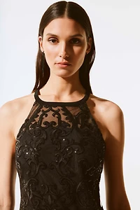 Sleeveless Sequin Lace Midi Dress