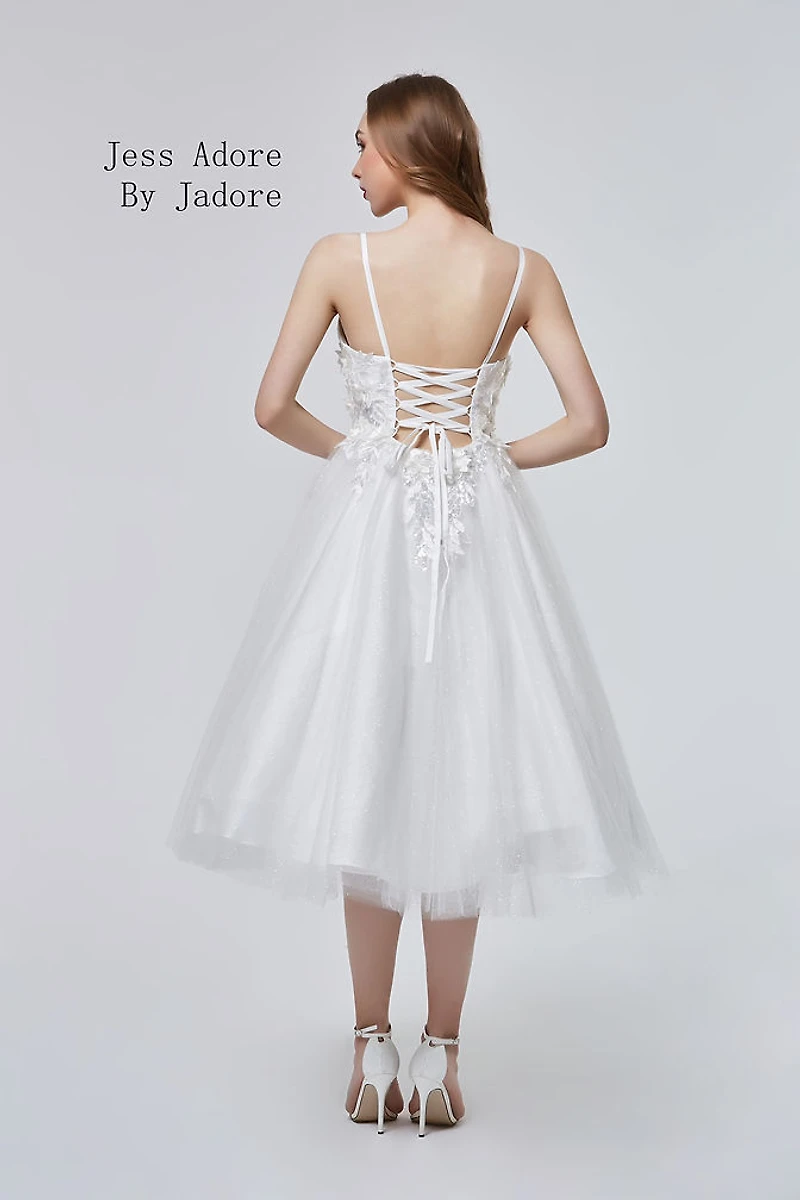 Floral Bodice Tea Length Dress